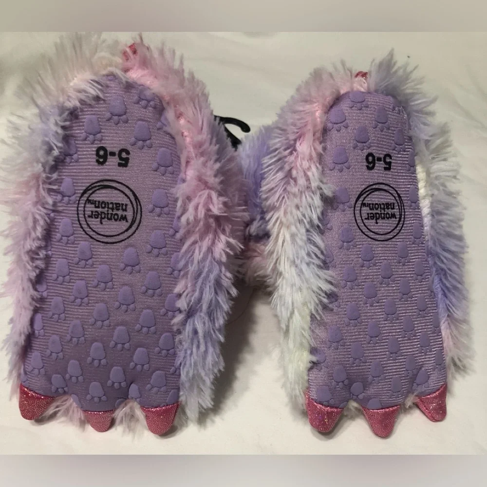 Wonder Nation Girls' Plush Pastel rainbow claw foot  Slippers - Size 5-6